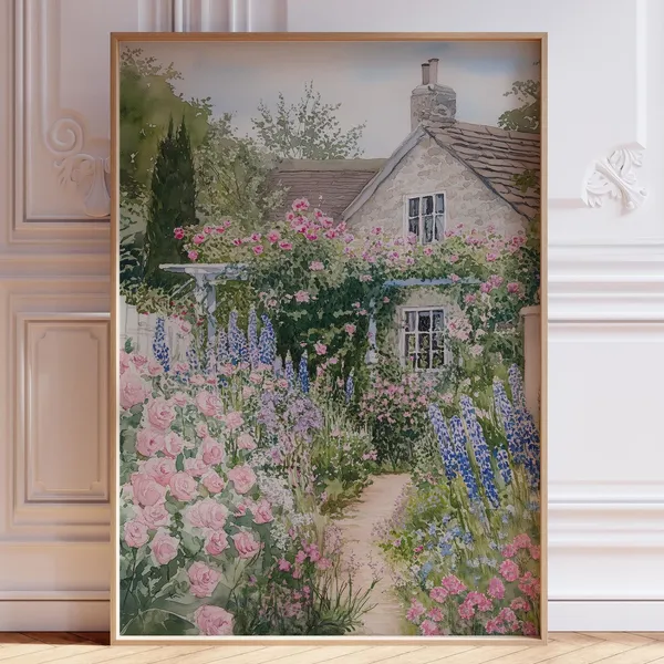 Vintage Spring Floral Art Print, Cottage Garden
