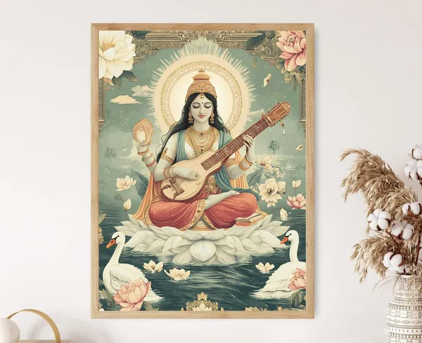 Goddess Saraswati Veena and Wisdom Ornament Art Print
