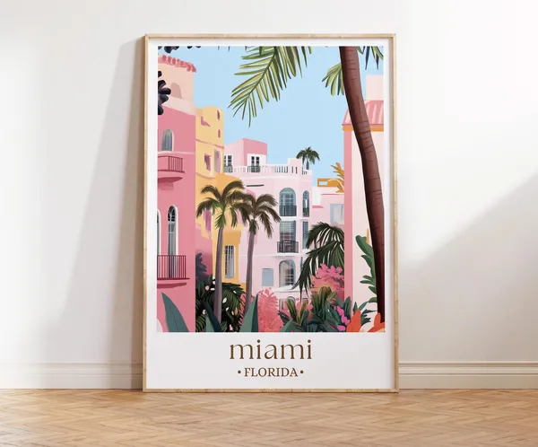 Miami Travel Poster, Florida Beach Scene Art Print