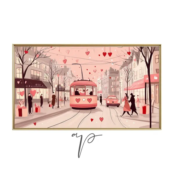 Retro Valentines Day Frame TV Art, Pink Valentine