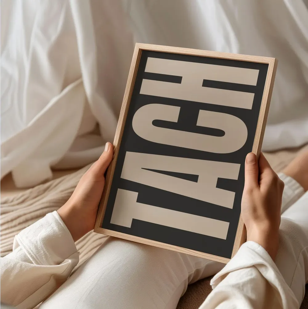 Hello Typography Art Print, Greige Beige On Black - Image 3