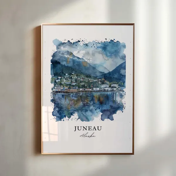 Juneau Alaska Watercolor Travel Poster Art Print