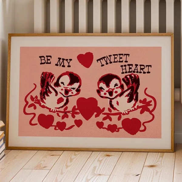 Tweet Heart Retro Valentines Day Poster, Kitchen Decor