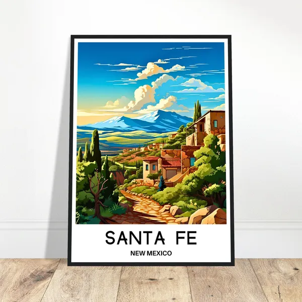 Santa Fe Travel Poster, New Mexico City Illustration