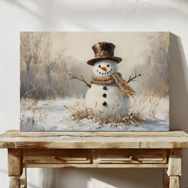 Rustic Snowman Vintage Winter Wall Art Print