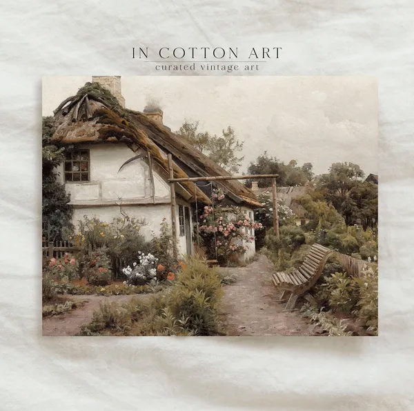 Cottage Rose Garden, Vintage Farmhouse Art Print