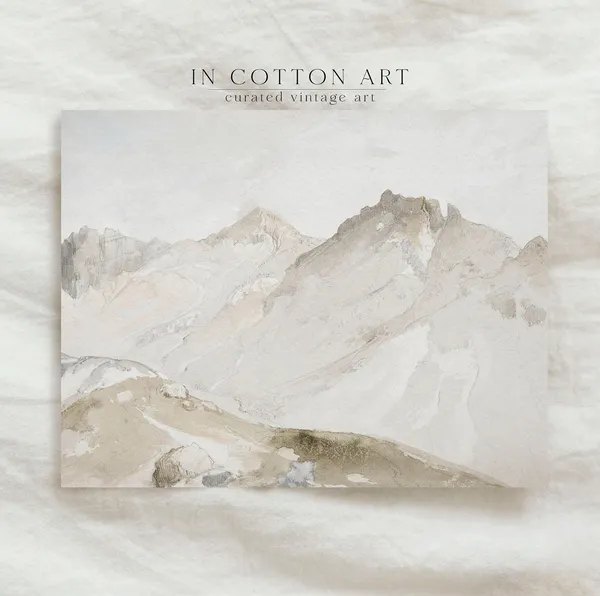 Vintage Neutral Mountain Watercolor Art Print
