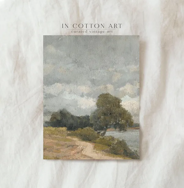 Rustic River Landscape, Vintage Farmhouse Art Print