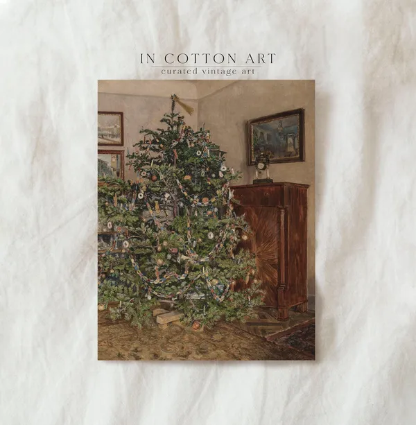 Vintage Country Christmas Tree Art Print, Holiday Decor