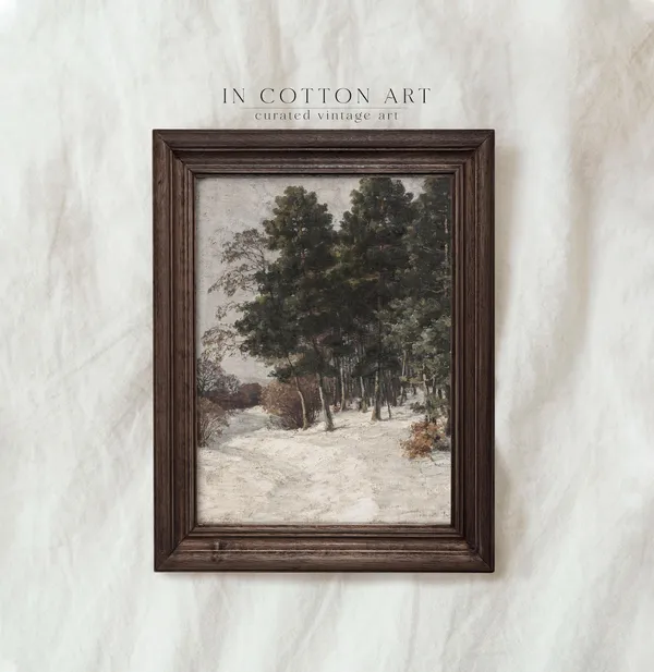 Snowy Pine Forest Christmas Vintage Art Print