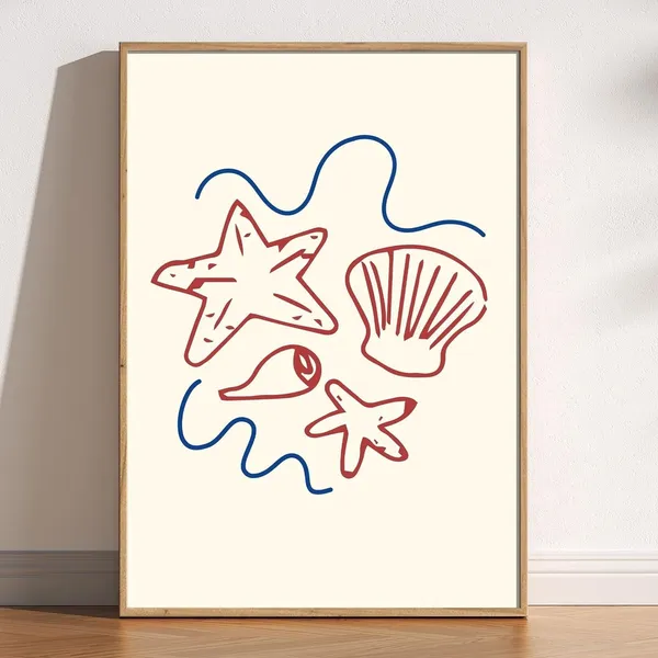 Sea Shells Coastal Minimalist Doodle Art Print