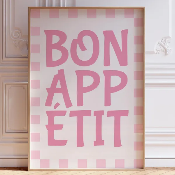 Pink Bon Appetit Retro Kitchen Art Print