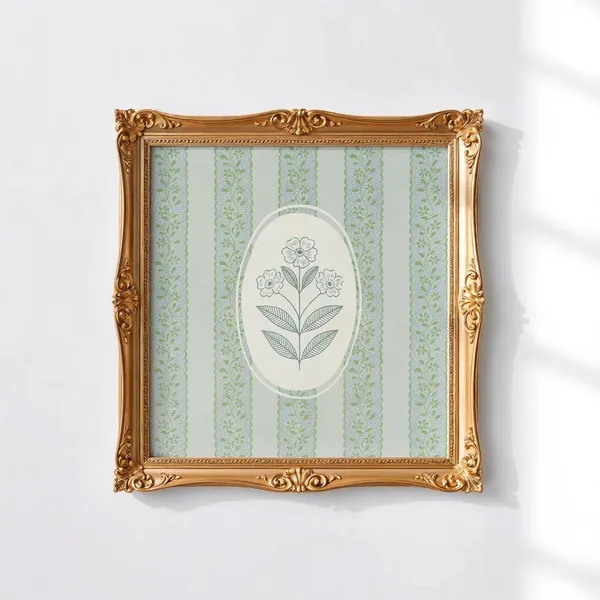 Vintage Floral Wallpaper Square Art Print, Nursery Decor