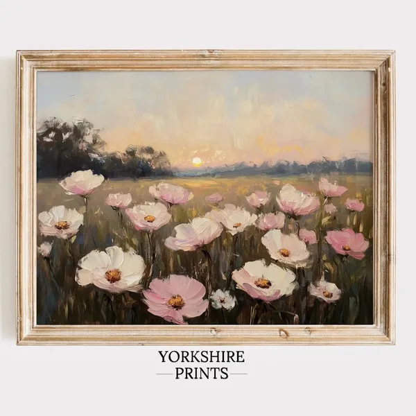 Vintage Pastel Pink Wildflower Spring Landscape Poster