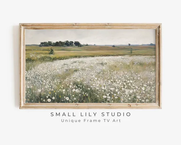White Wildflower Field Spring Landscape, Vintage Style
