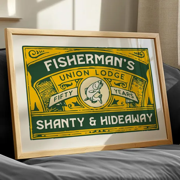 Retro Fishing Art Print, Lodge and Shanty Decor