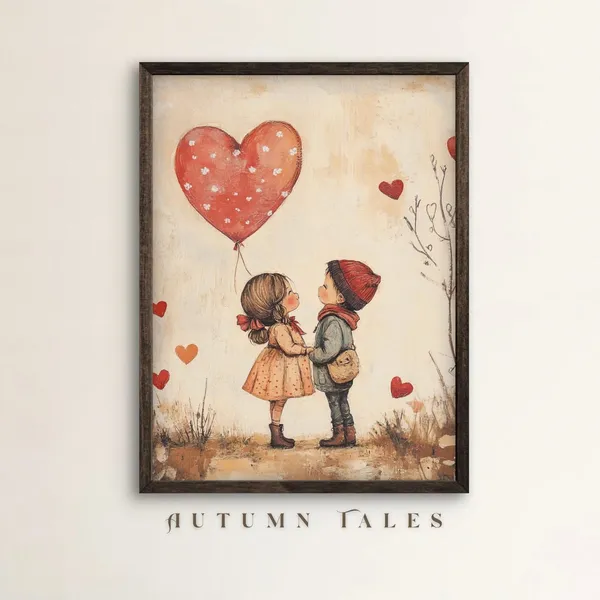 Valentine's Day Little Boy And Girl Art Print