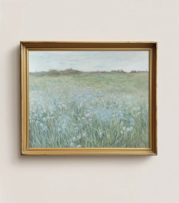 Spring Meadow Vintage Wildflower Landscape Art Print
