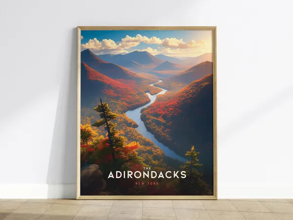 Adirondack Mountains Scenic New York Travel Poster