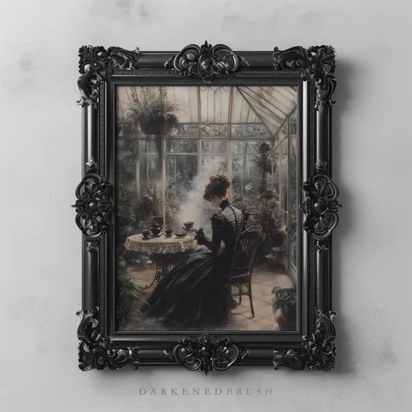 Gothic Victorian Lady in a Grand Conservatory, Art Print