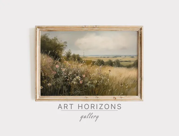 Vintage Wildflower Field Landscape Art Print