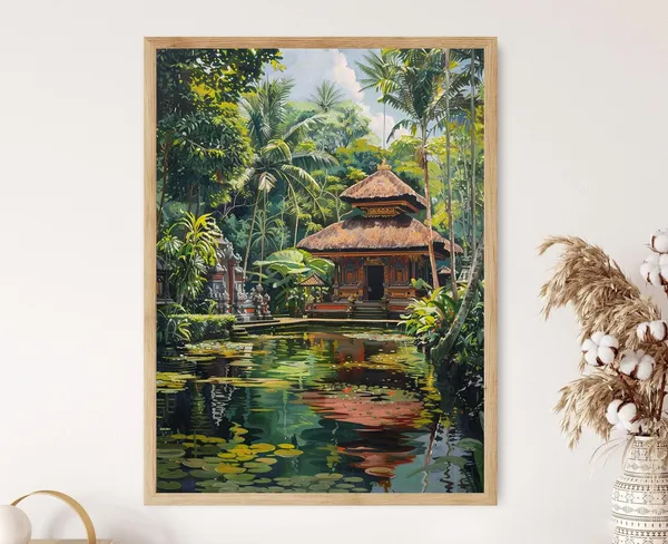 Balinese Temple Art Print, Spiritual Wall Decor