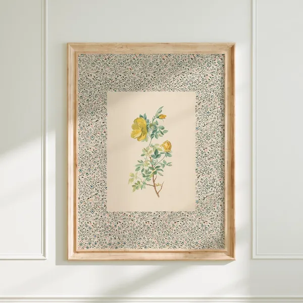 Vintage Rose Botanical Art Print, Farmhouse Cottagecore