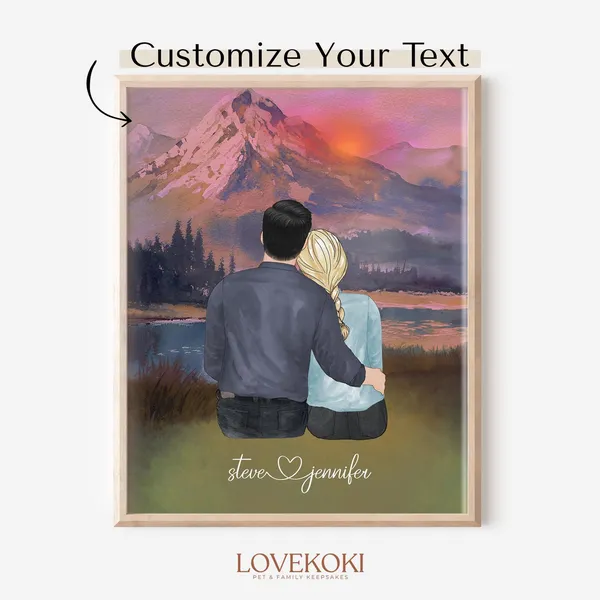 Personalized Couple At Sunset Drawing, Love Gift