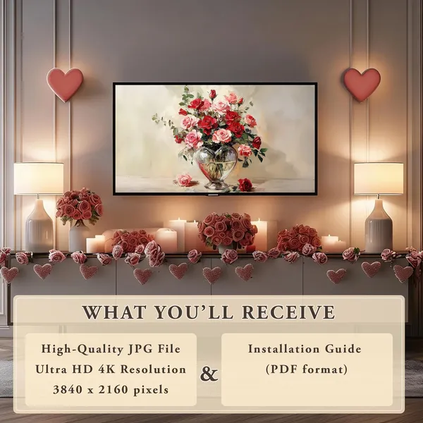 Vintage Valentines Bouquet Art Print, Romantic Decor