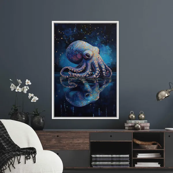 Octopus Under a Starry Night Sky, Wall Art Print
