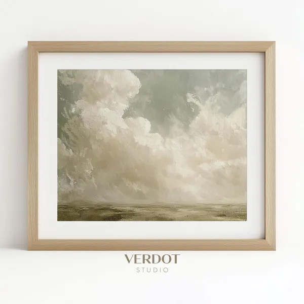Vintage Spring Landscape Art Print, Antique Country Sky
