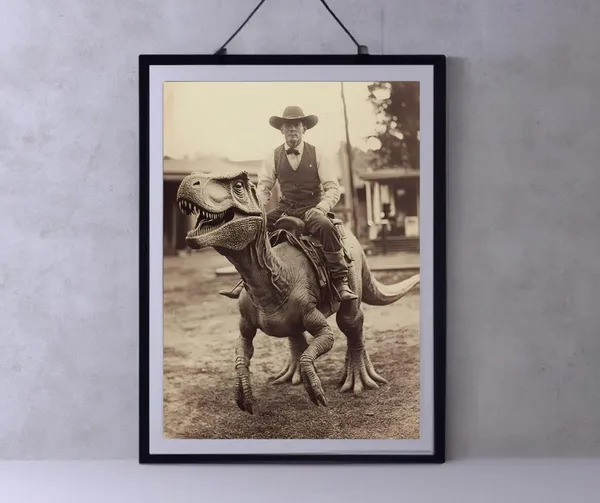 Dinosaur Cowboy Vintage Photography Art Print