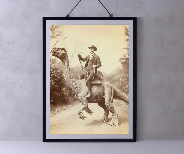 Dinosaur Cowboy Vintage Photography Poster, Gothic Western
