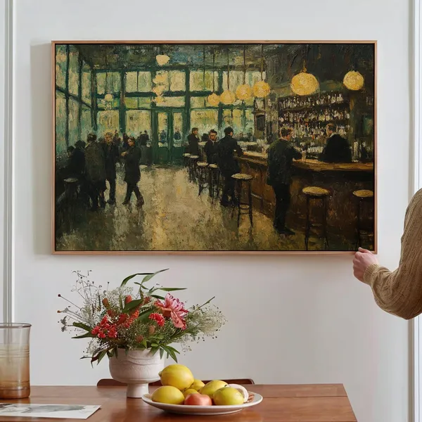 Vintage Bar Scene Art Print, Retro Decor