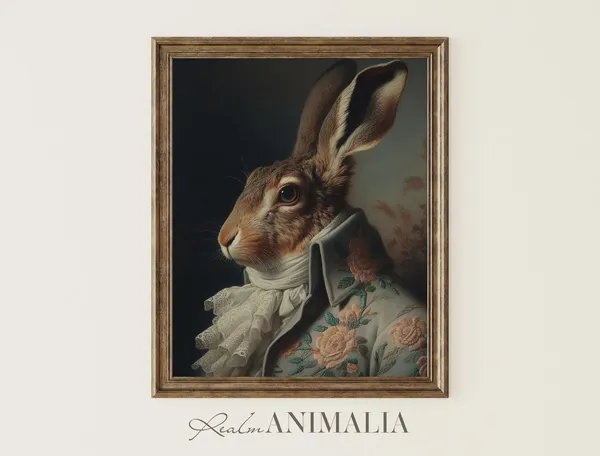 Victorian Rabbit Portrait Art Print, Whimsical Hare