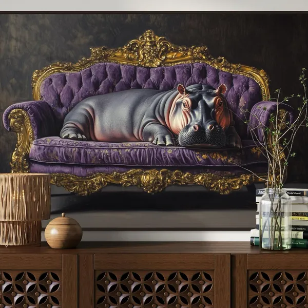 Quirky Hippopotamus Art Print, Eclectic Decor