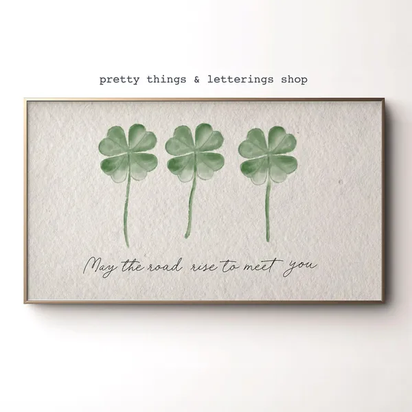 St Patricks Day Lucky Four Leaf Clover Watercolor Art Print