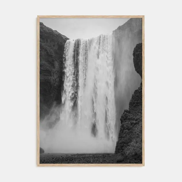Waterfall Photography Art Print, Black and White