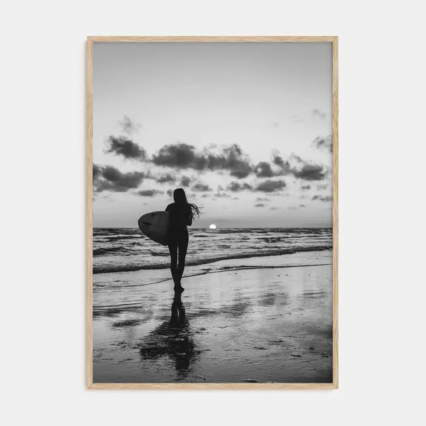 Surfer Black and White Photography Poster, Coastal