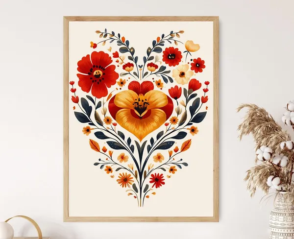Maty Heart Art, Traditional Hungarian Floral Print