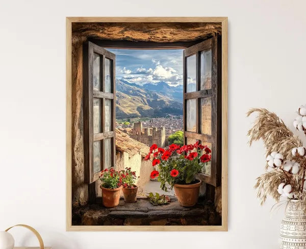 Cusco Peru Window View, Inca Ruins Art Print
