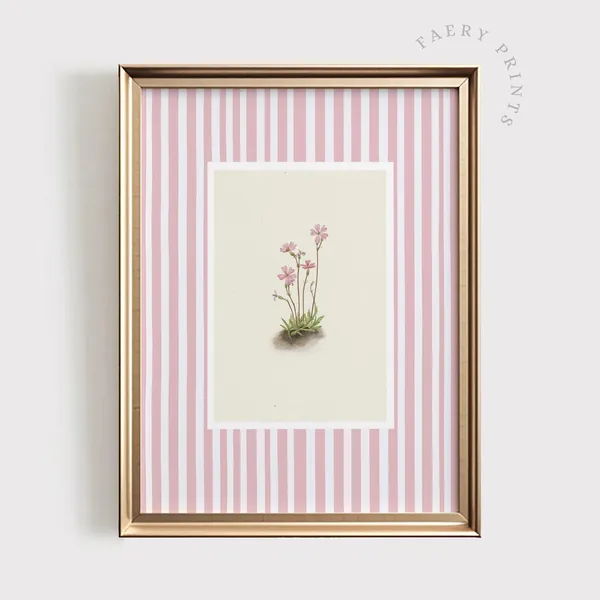 Pink Stripe Floral Print, Botanical Nursery Decor