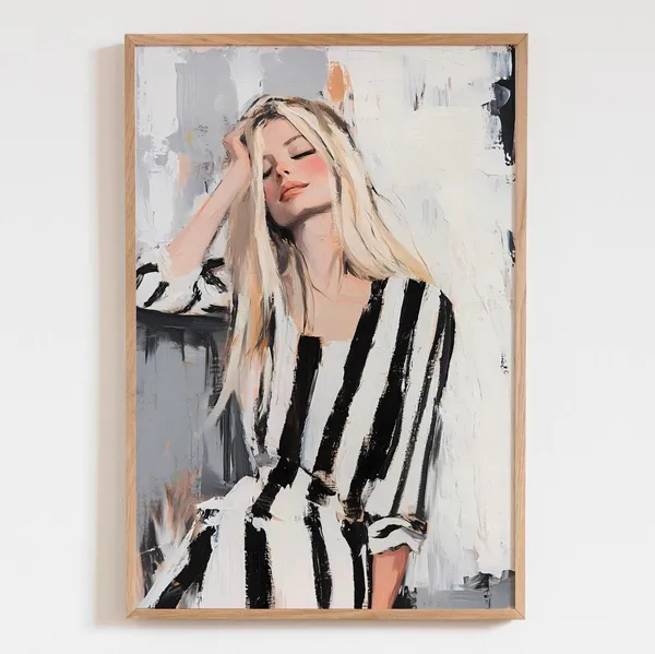 Black And White Stripe Dress Woman Art Print