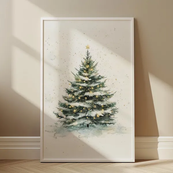 Vintage Christmas Tree Watercolor Holiday Art Print