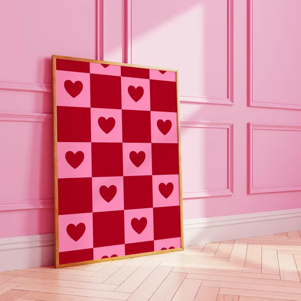 Checkerboard Heart Valentines Poster, Funky Lover Art
