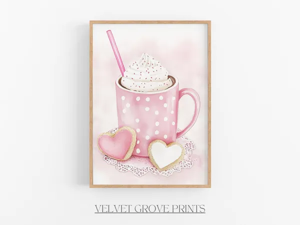 Valentine Hot Chocolate Watercolor Art Print