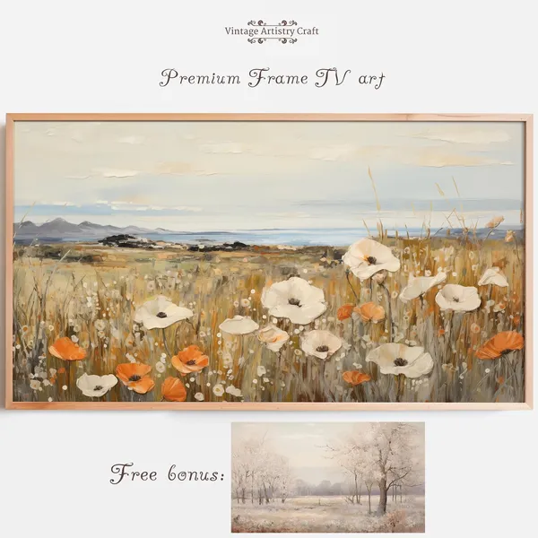 Vintage Fall Wildflower Field Landscape Art Print
