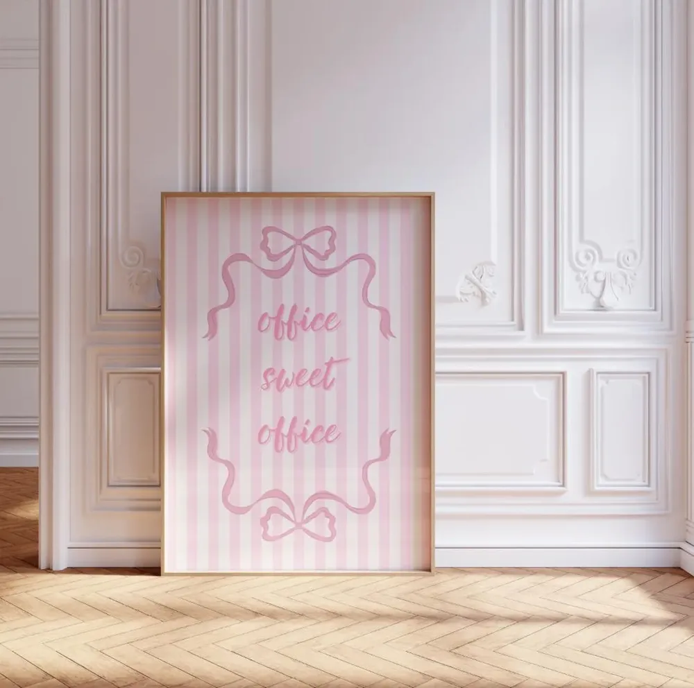 Pink Bow Office Sweet Print, Coquette Preppy Decor