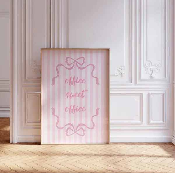 Pink Bow Office Sweet Print, Coquette Preppy Decor