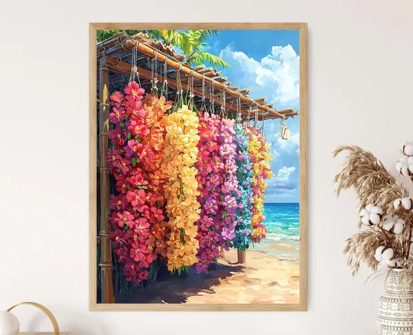 Hawaiian Lei and Flower Garland Art Print, Tropical Island